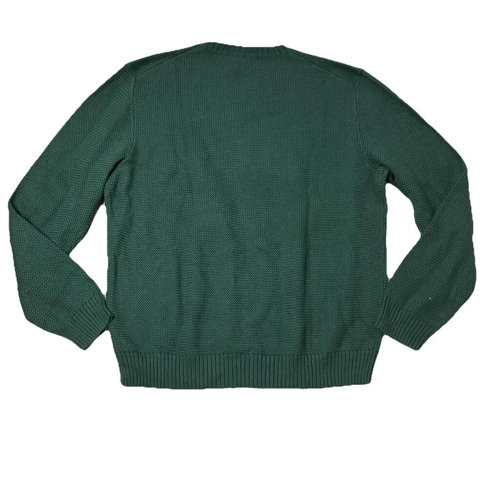 J‎ Crew Mens XXL Green Premium Basket-stitch Cotton Crewneck Sweater